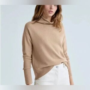 Aritzia Wilfred Cyprie Sweater 100% Wool Rollneck in Beige Tan Size XS